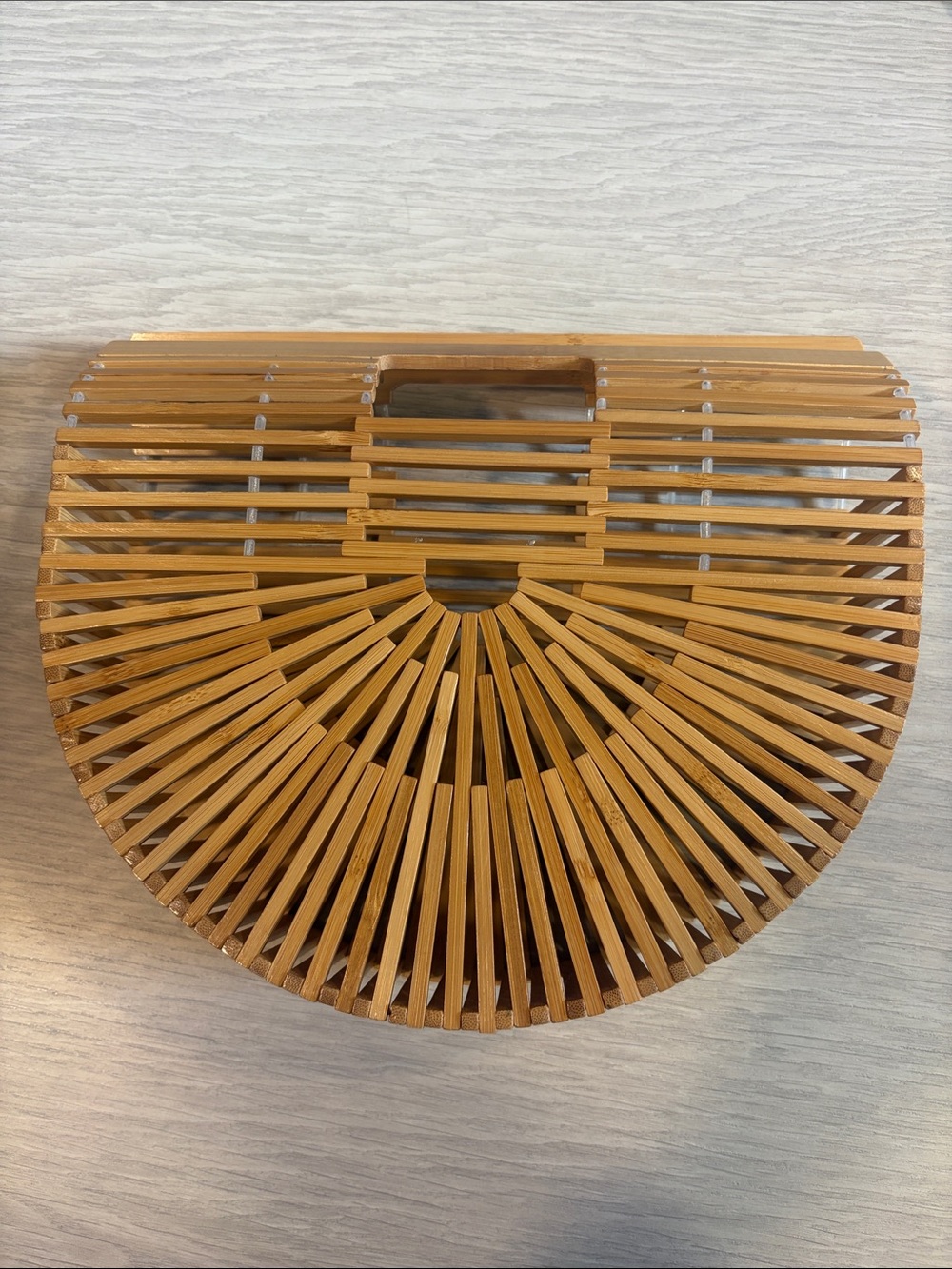 Woven Bamboo Half-Moon Handbag - Natural Tan